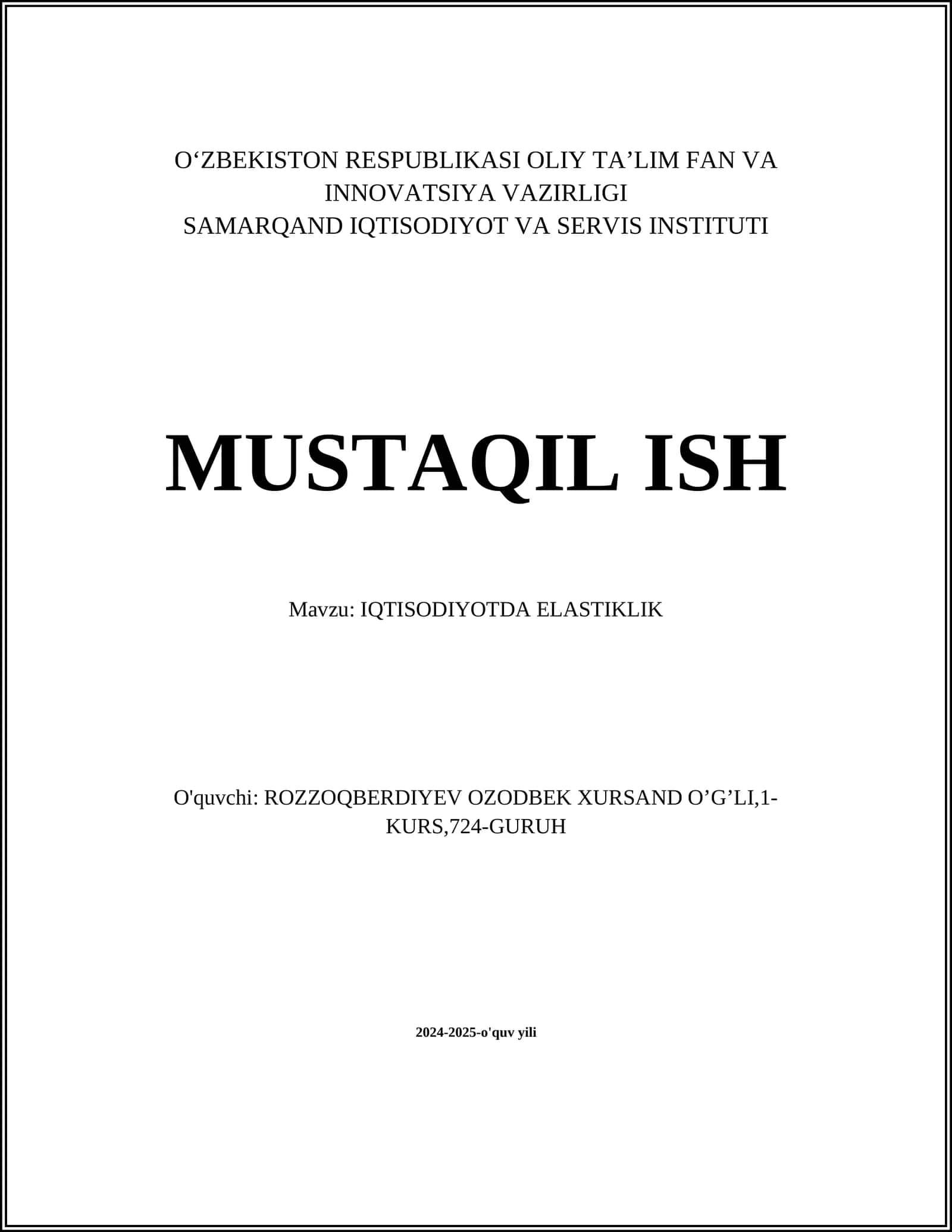 IQTISODIYOTDA ELASTIKLIK 1