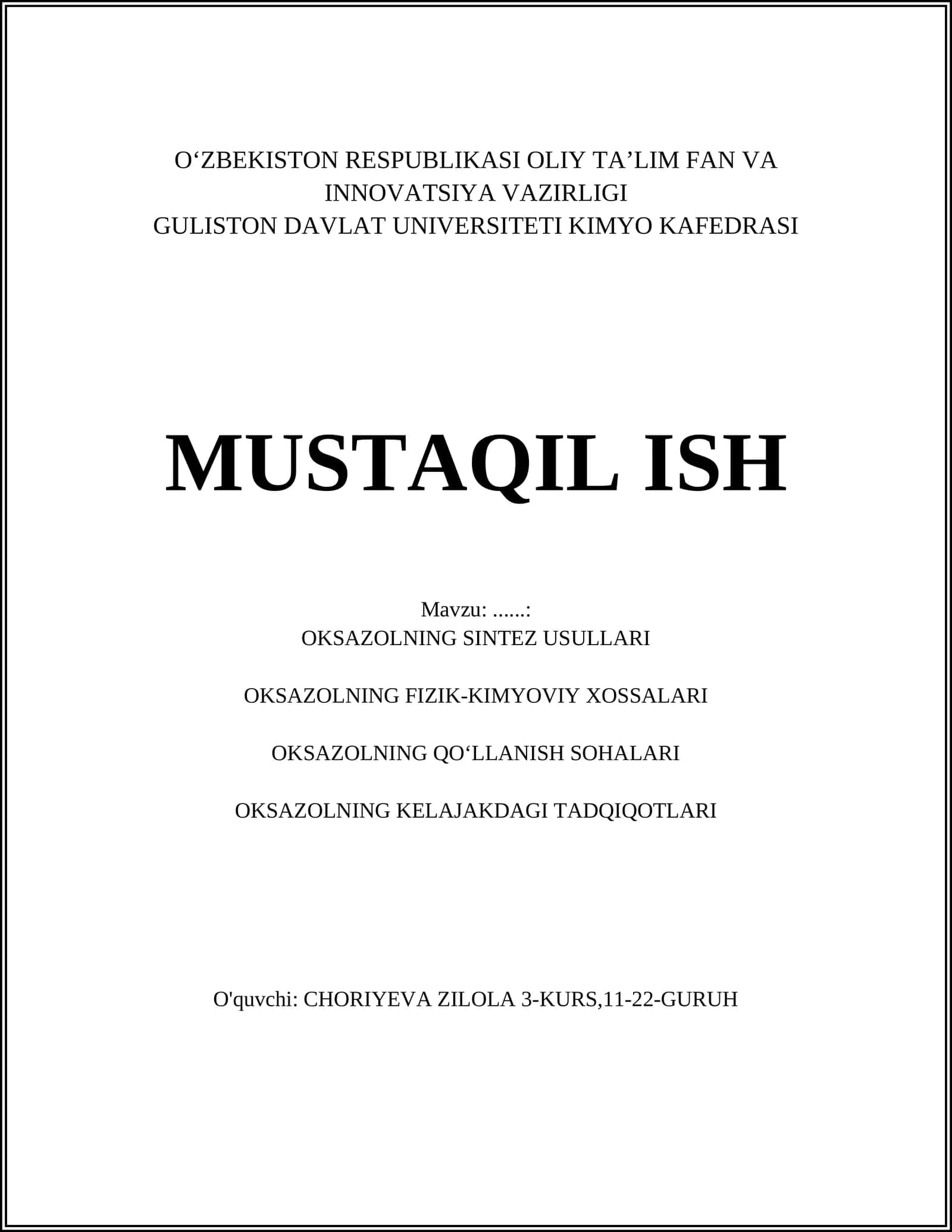 OKSAZOLNING SINTEZ USULLARI 1