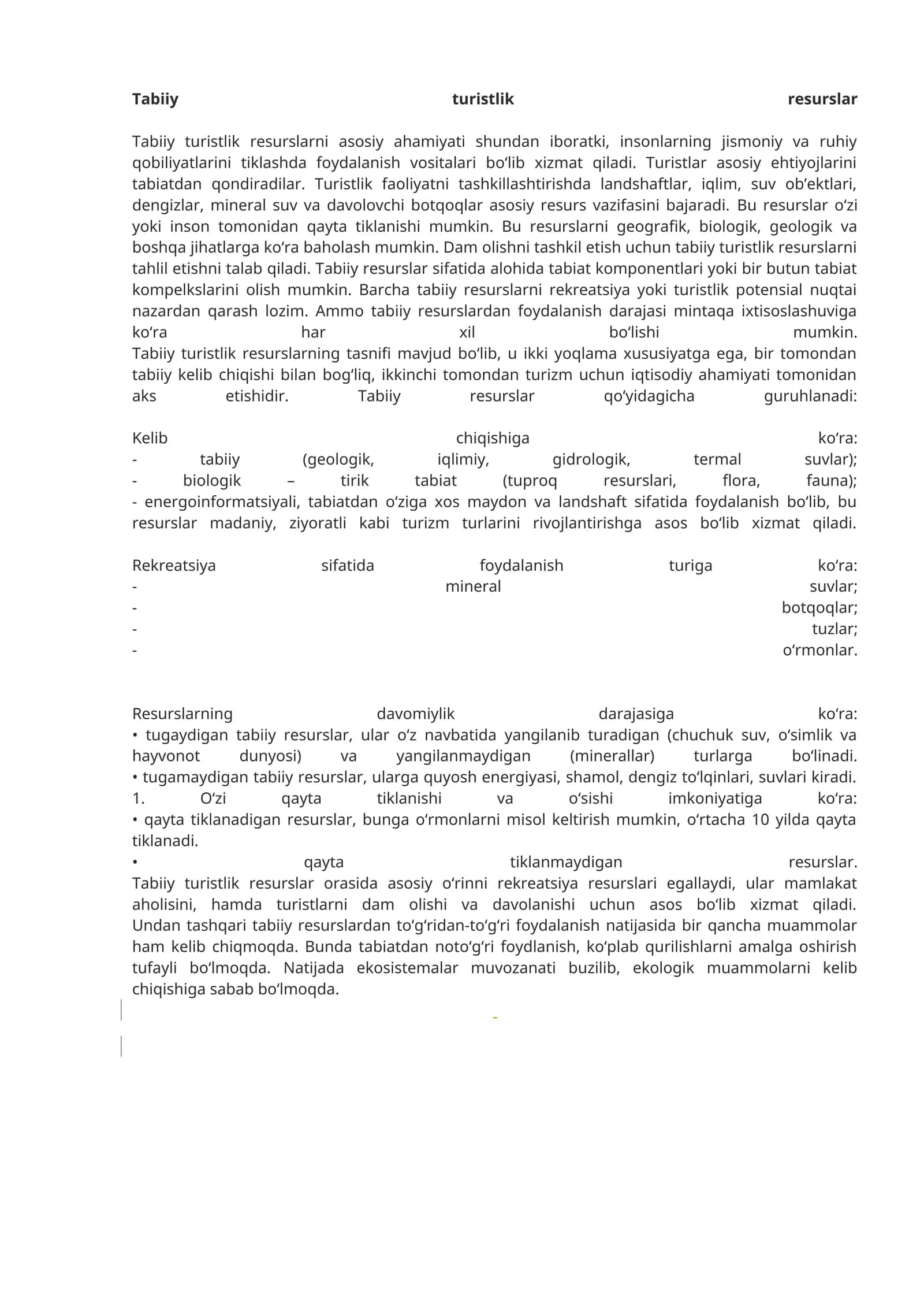 Tabiiy turistlik resurslar 1