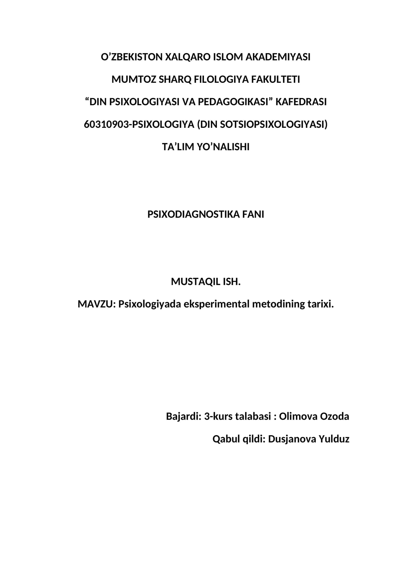Psixologiyada eksperimental metodining tarixi 1