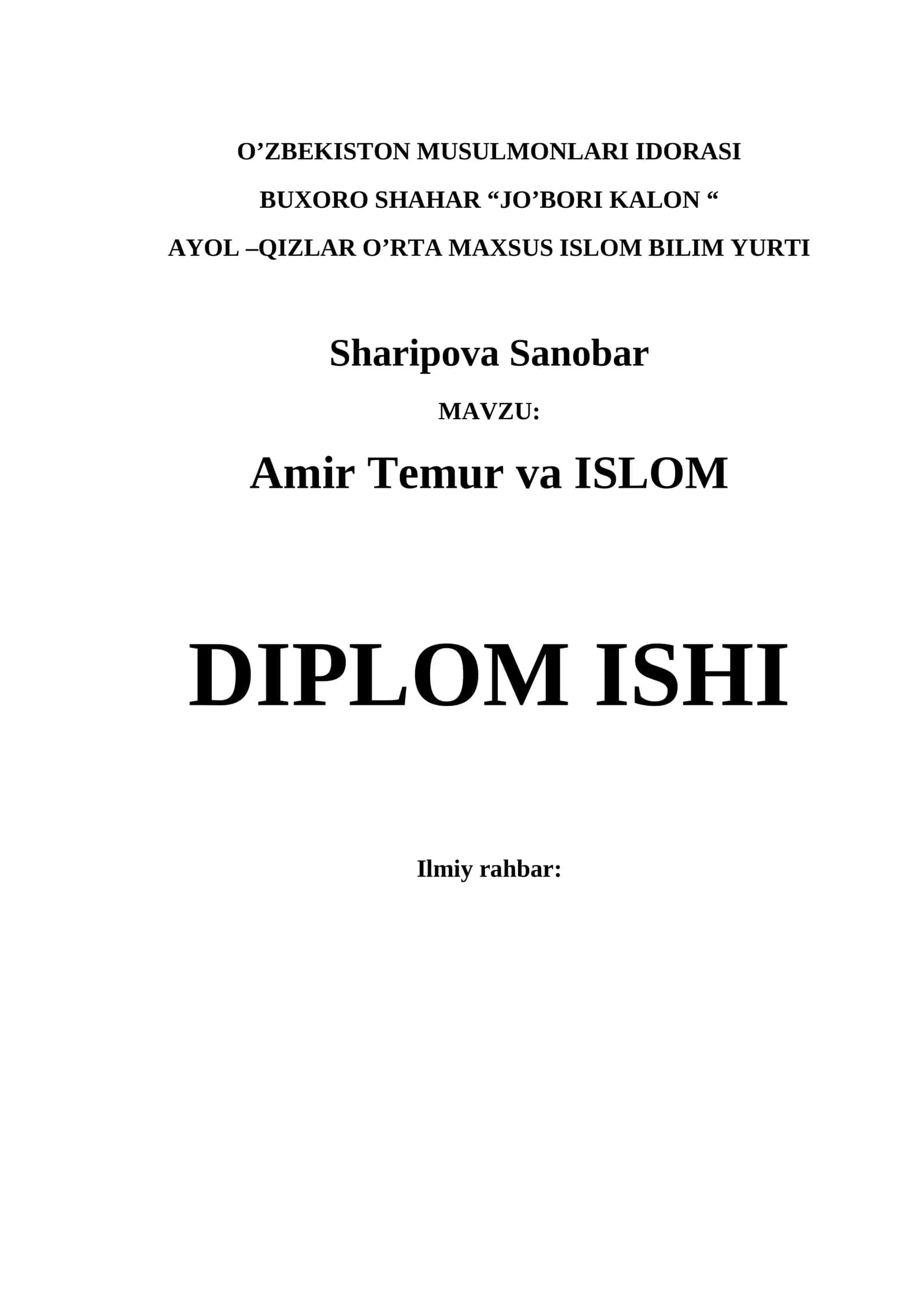 Amir Temur va ISLOM DIPLOM ISHI 1