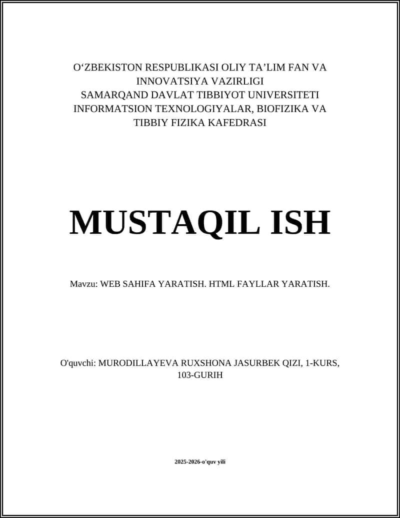 WEB SAHIFA YARATISH. HTML FAYLLAR YARATISH 1