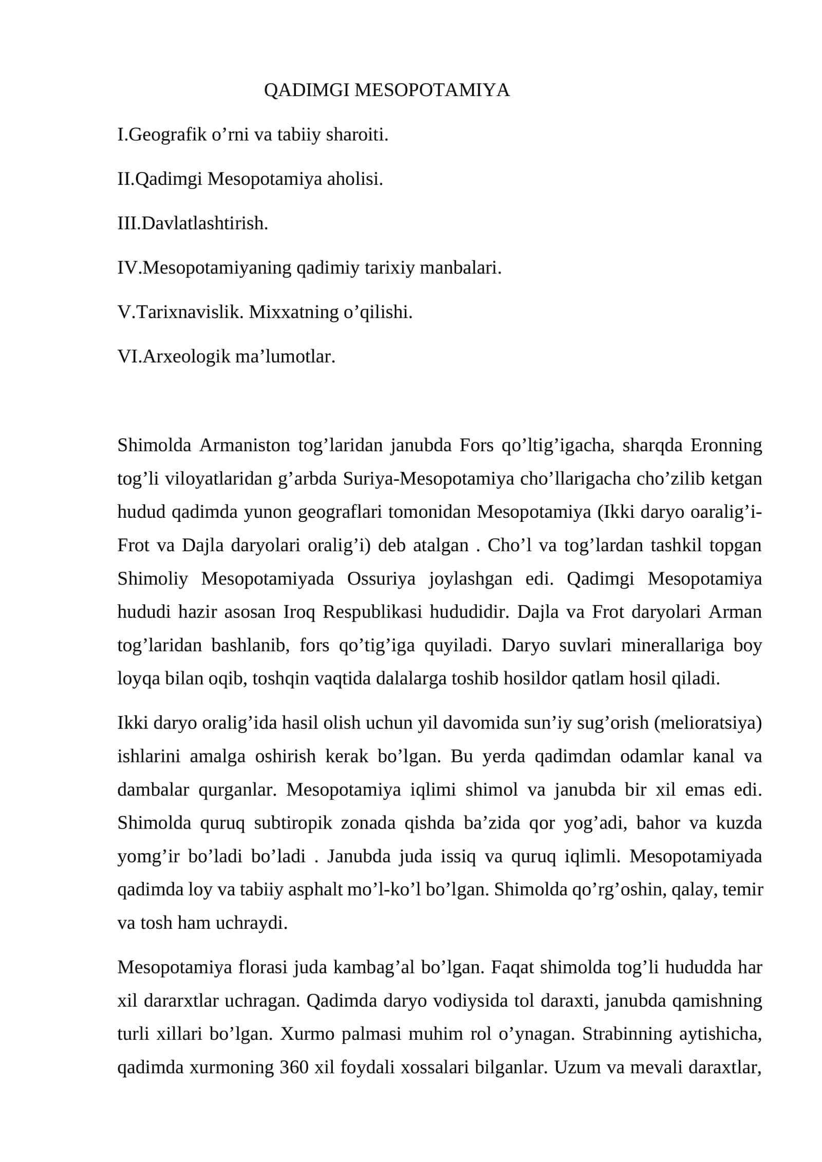 Mesopotamiyaning qadimiy tarixiy manbalari 1
