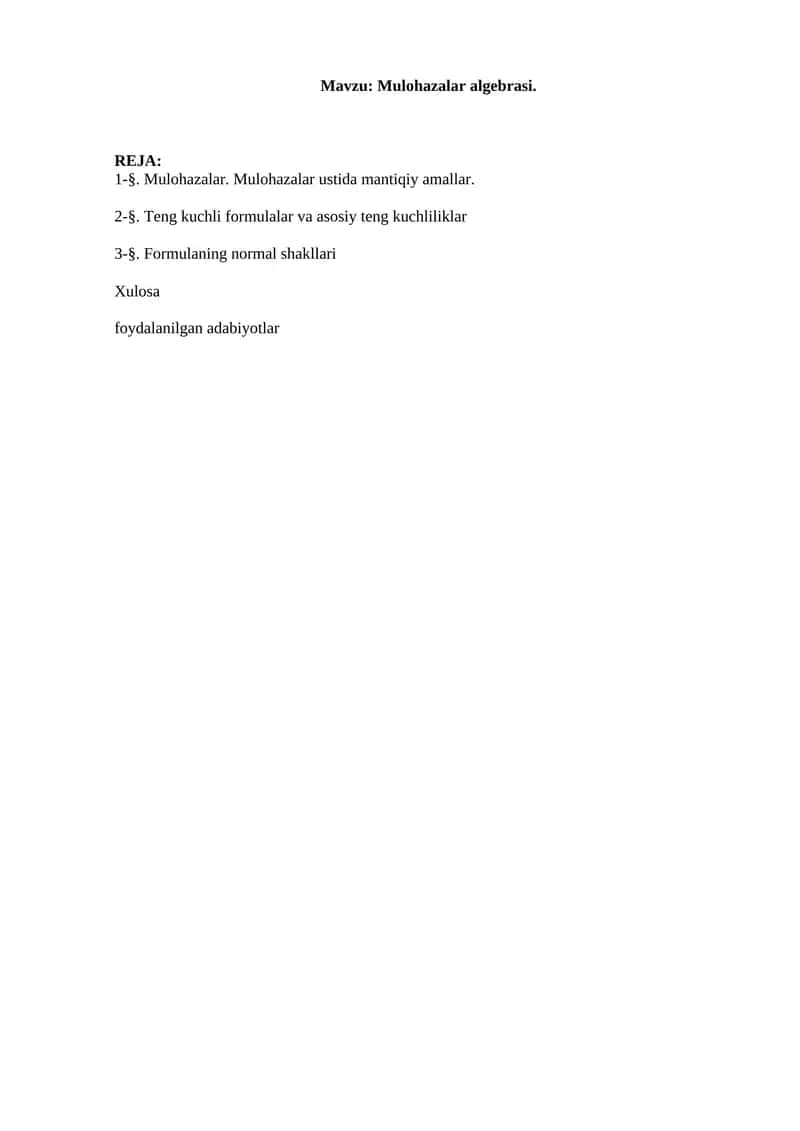 Mulohazalar algebrasi 1