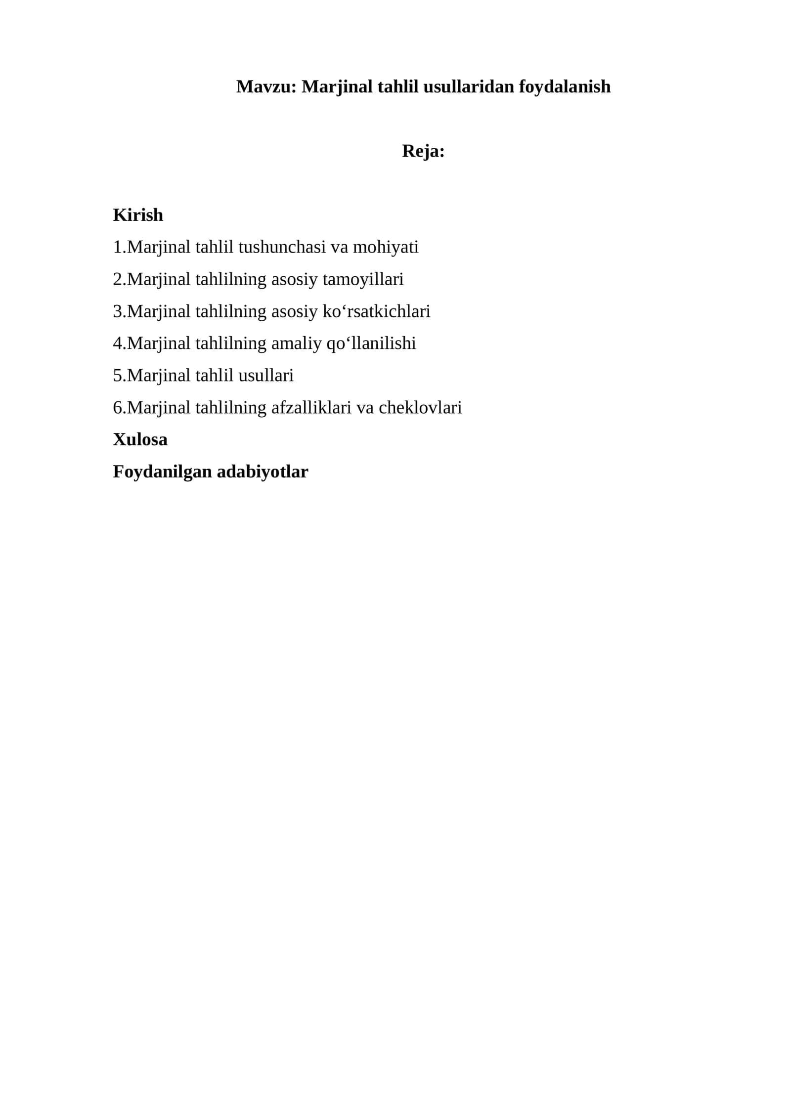 Marjinal tahlil usullaridan foydalanish 1