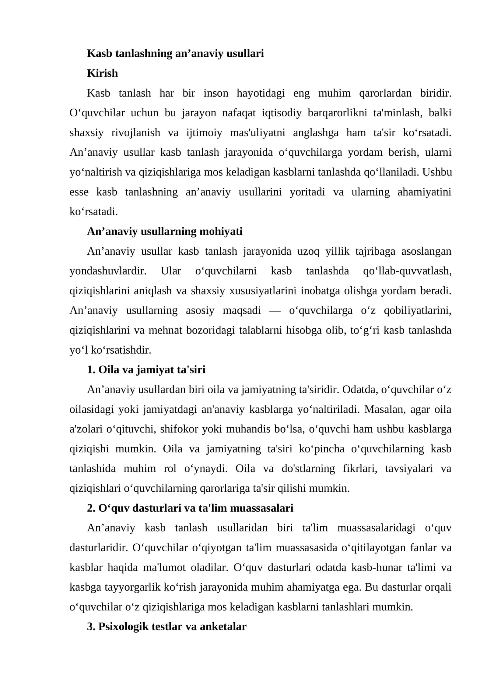 Kasb tanlashning an’anaviy usullari 1