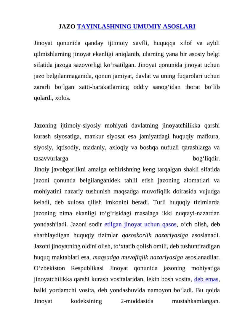 JAZO TAYINLASHNING UMUMIY ASOSLARI 1