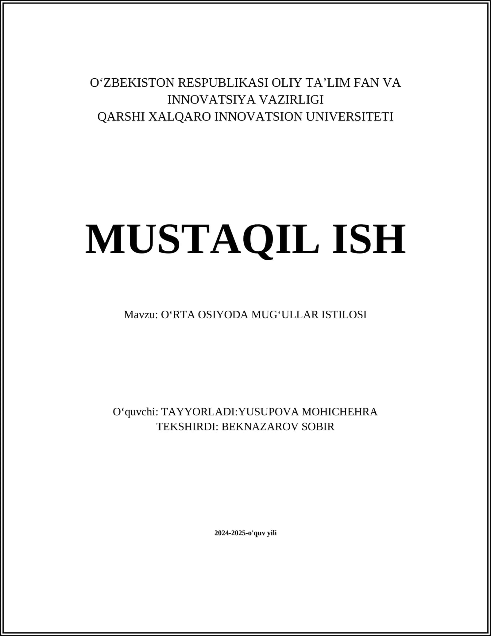 OʻRTA OSIYODA MUGʻULLAR ISTILOSI 1