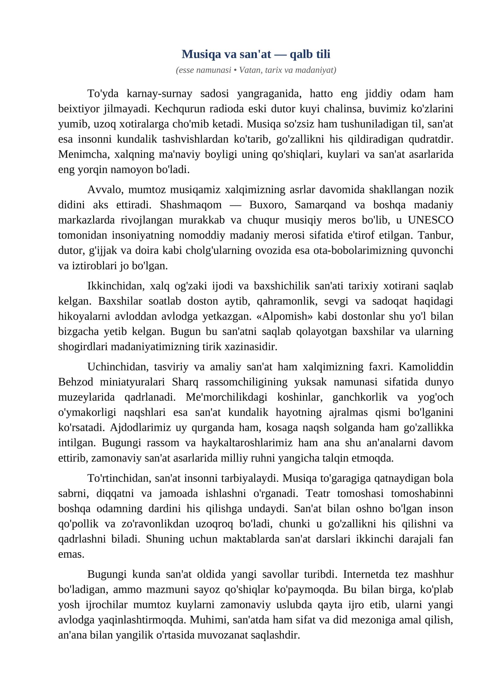 Esse Musiqa va sanat qalb tili 1
