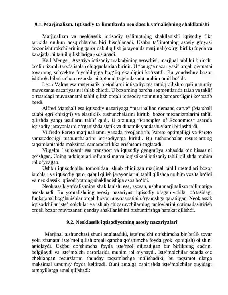 Marjinalizm va Neoklassik Iqtisodiy Ta’limot