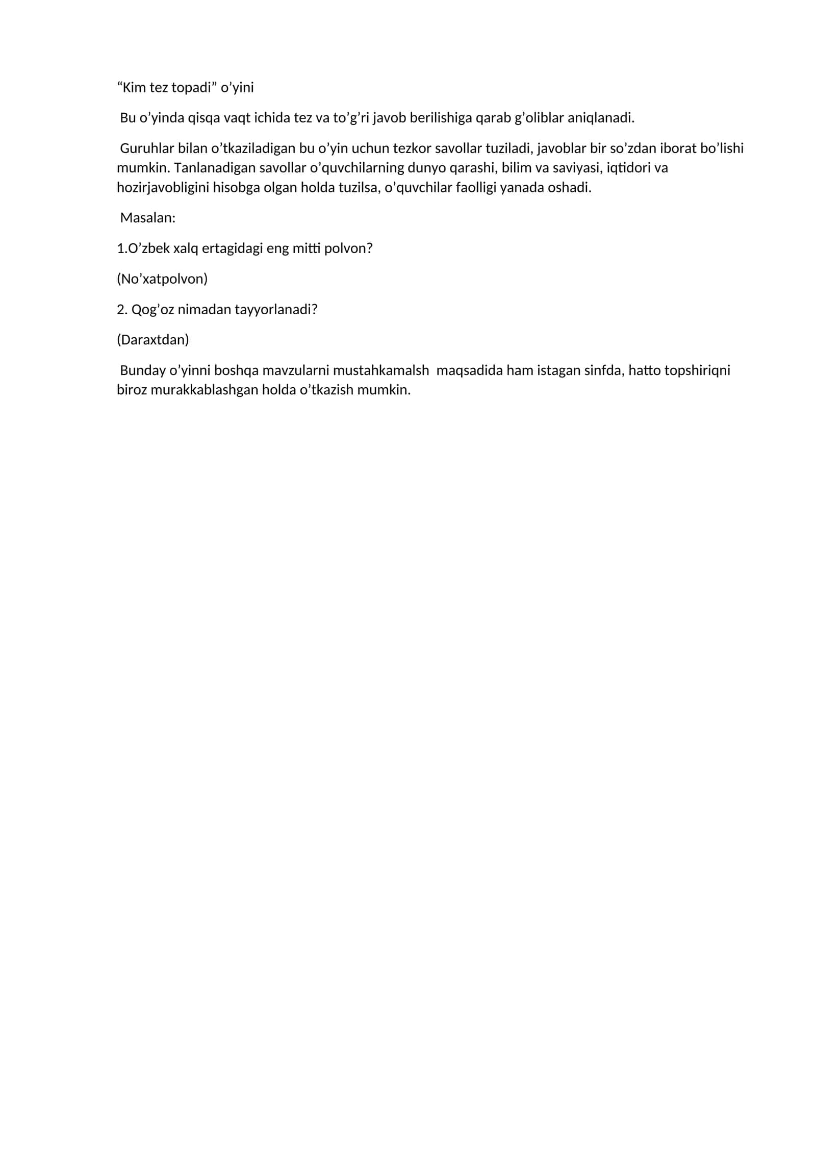 “Kim tez topadi” o’yini 1