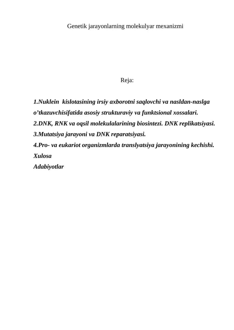 Genetik jarayonlarning molekulyar mexanizmi 1