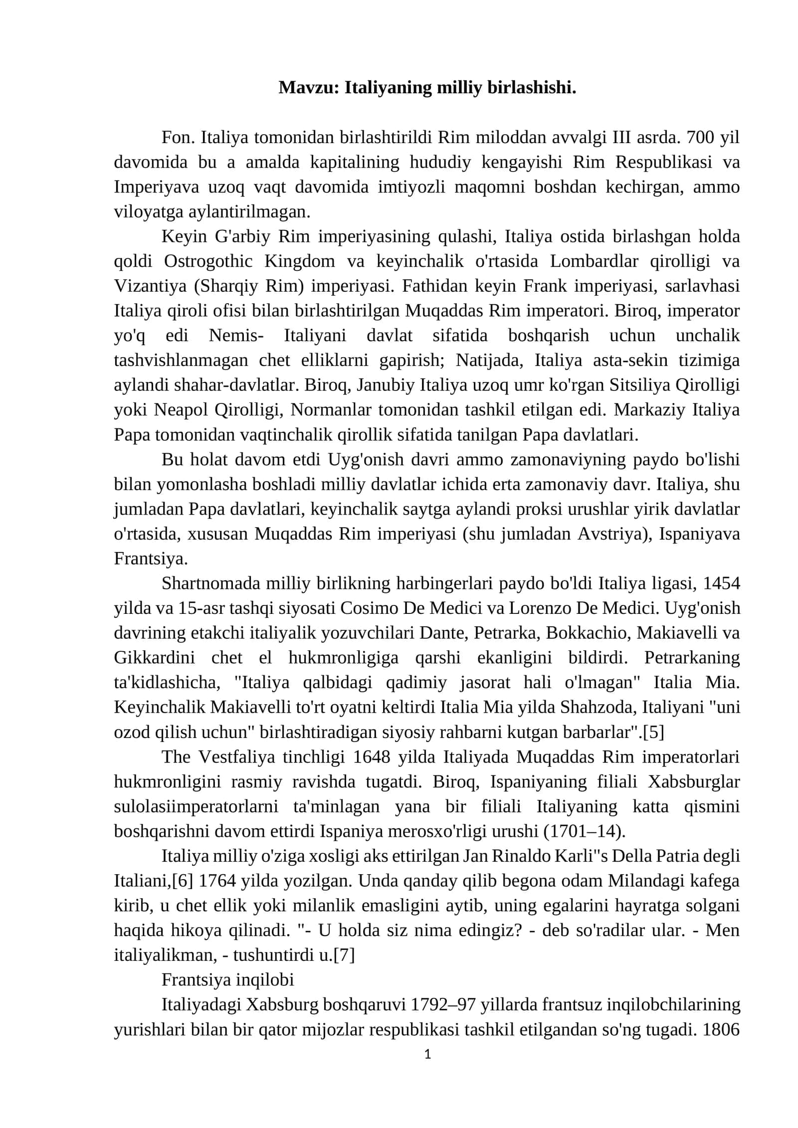 Italiyaning milliy birlashishi 1