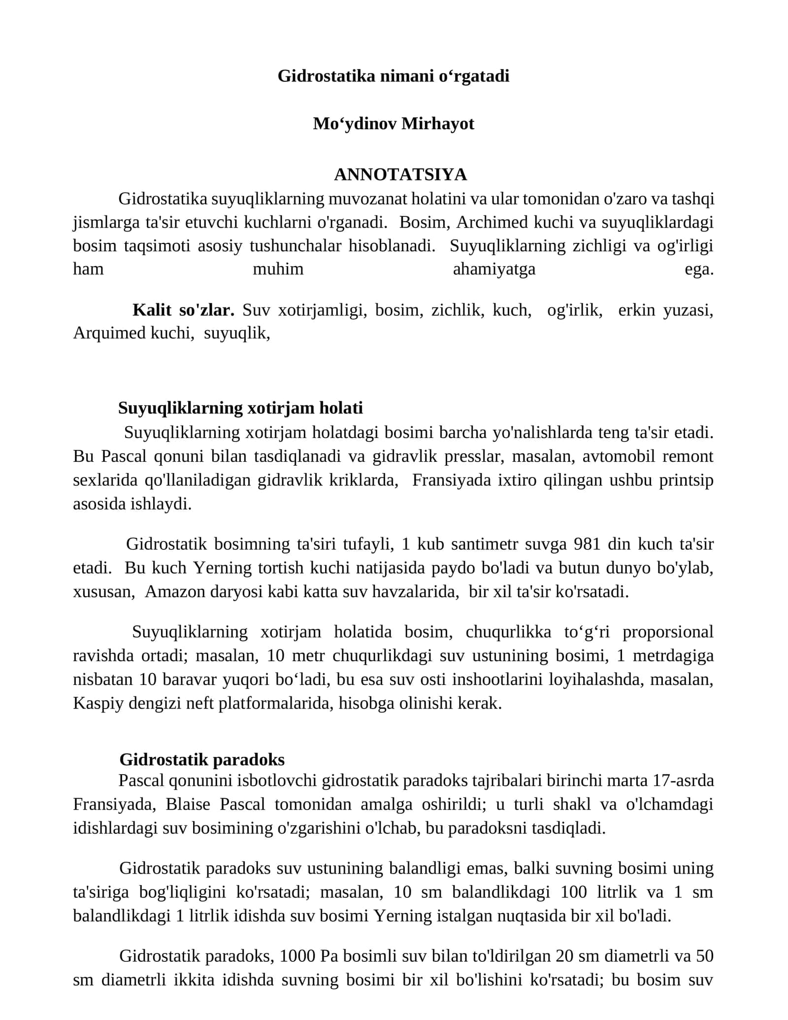 Gidrostatika nimani oʻrgatadi 1