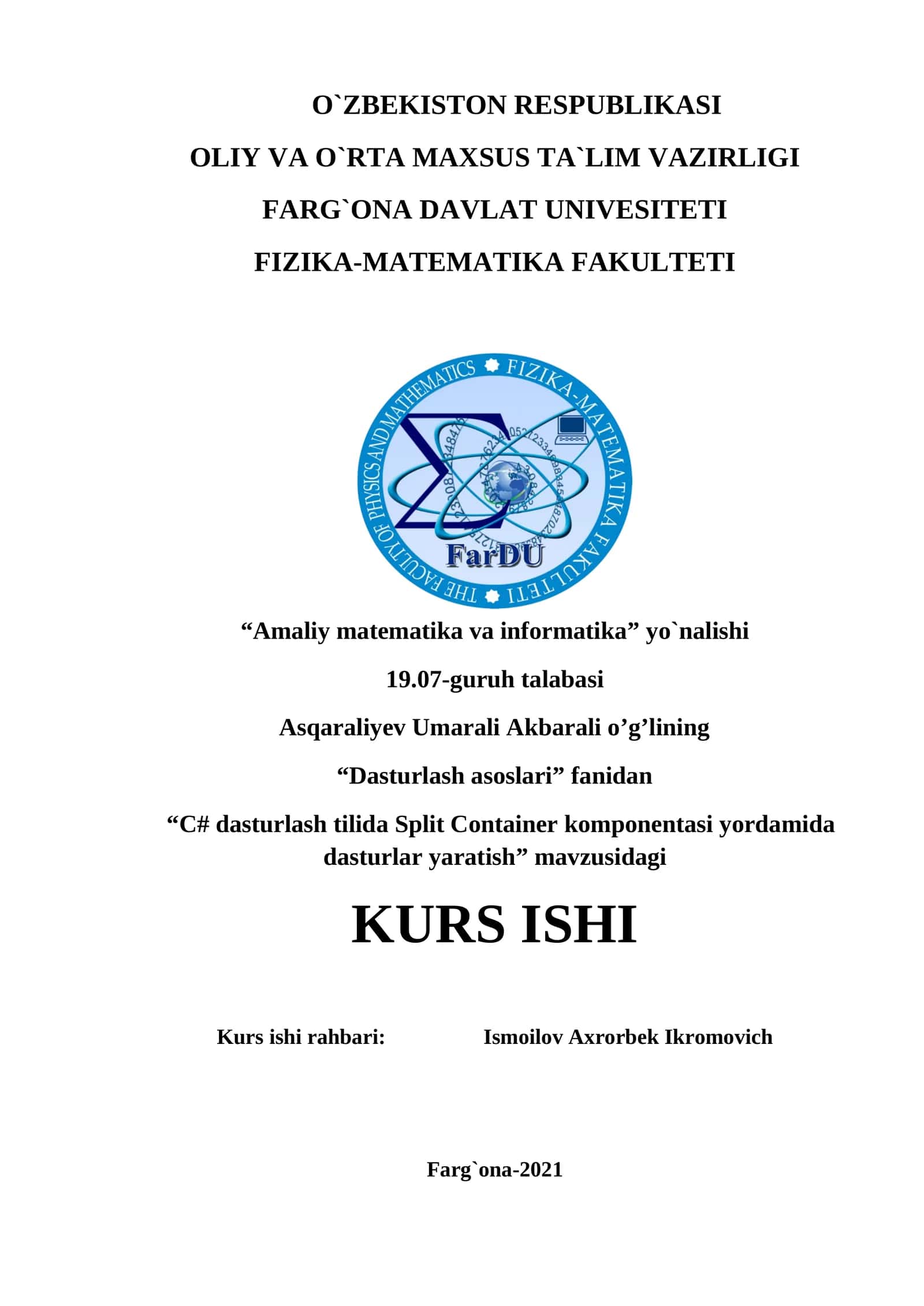 C# dasturlash tilida Split Container komponentasi yordamida dasturlar yaratish 1