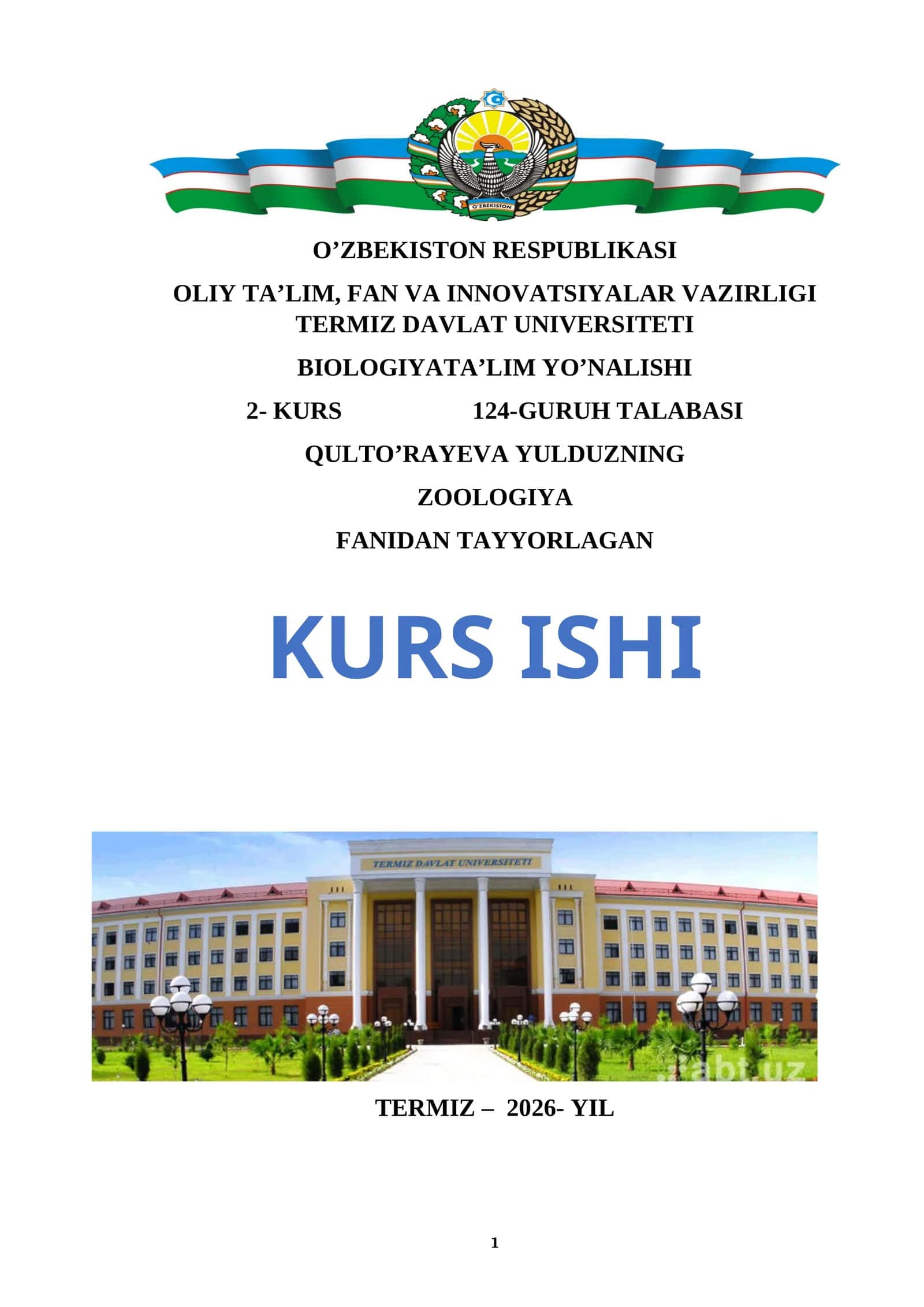 KURS ISHI: ZOOLOGIYA 1