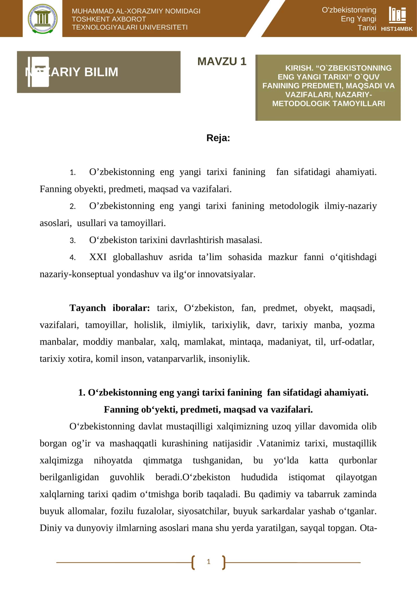 O'zbekistonning Eng Yangi Tarixi 1