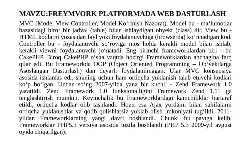 FREYMVORK PLATFORMADA WEB DASTURLASH 1