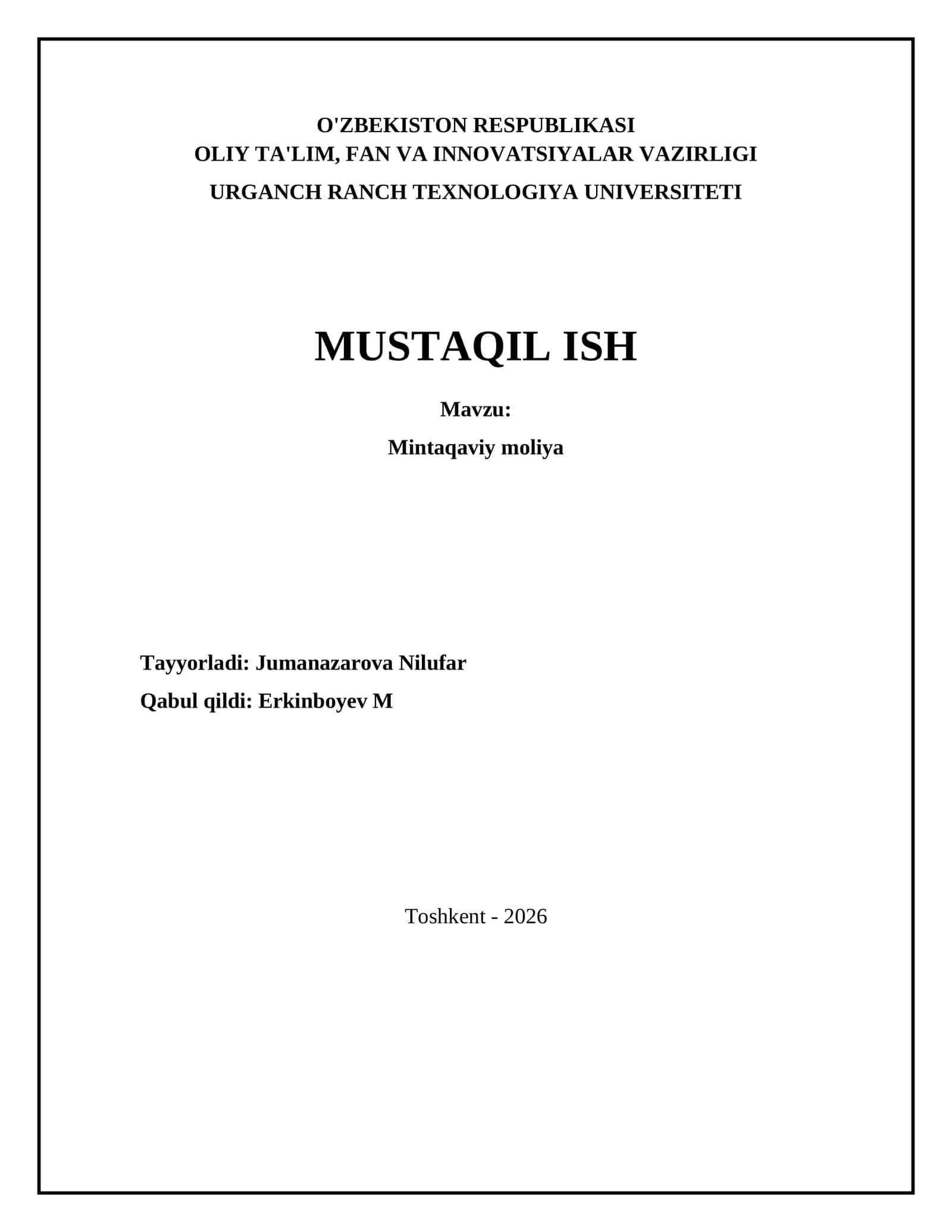 Mintaqaviy moliya 1