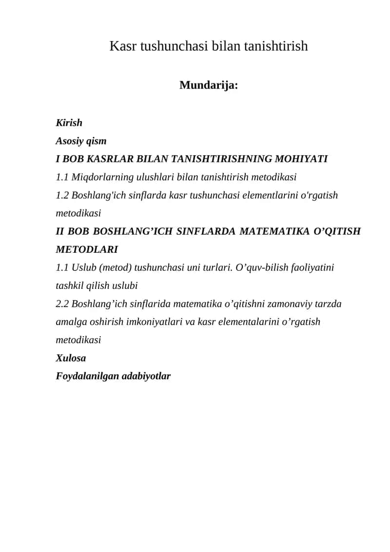 Kasr tushunchasi bilan tanishtirish 1