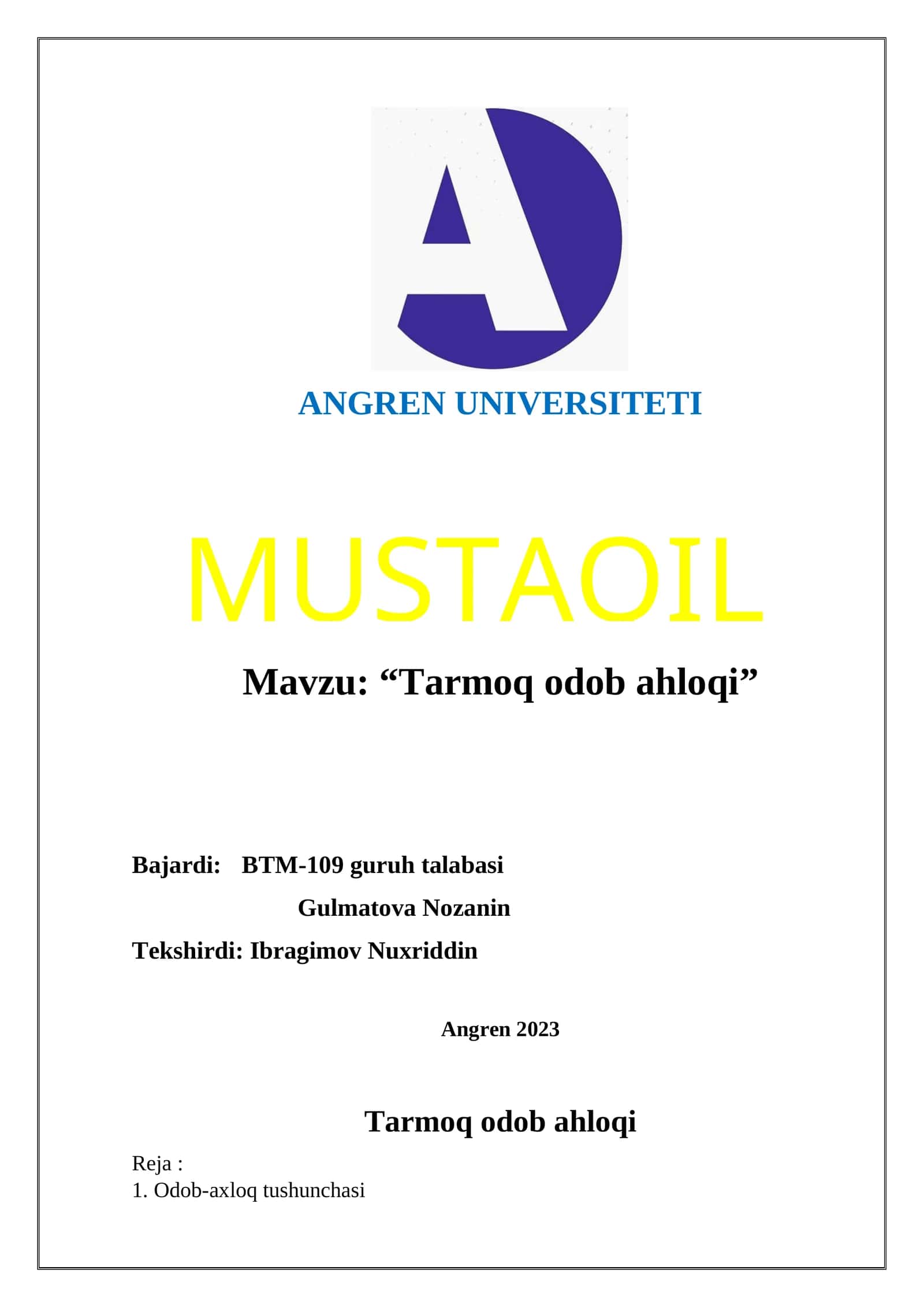 [“Tarmoq odob ahloqi”] 1