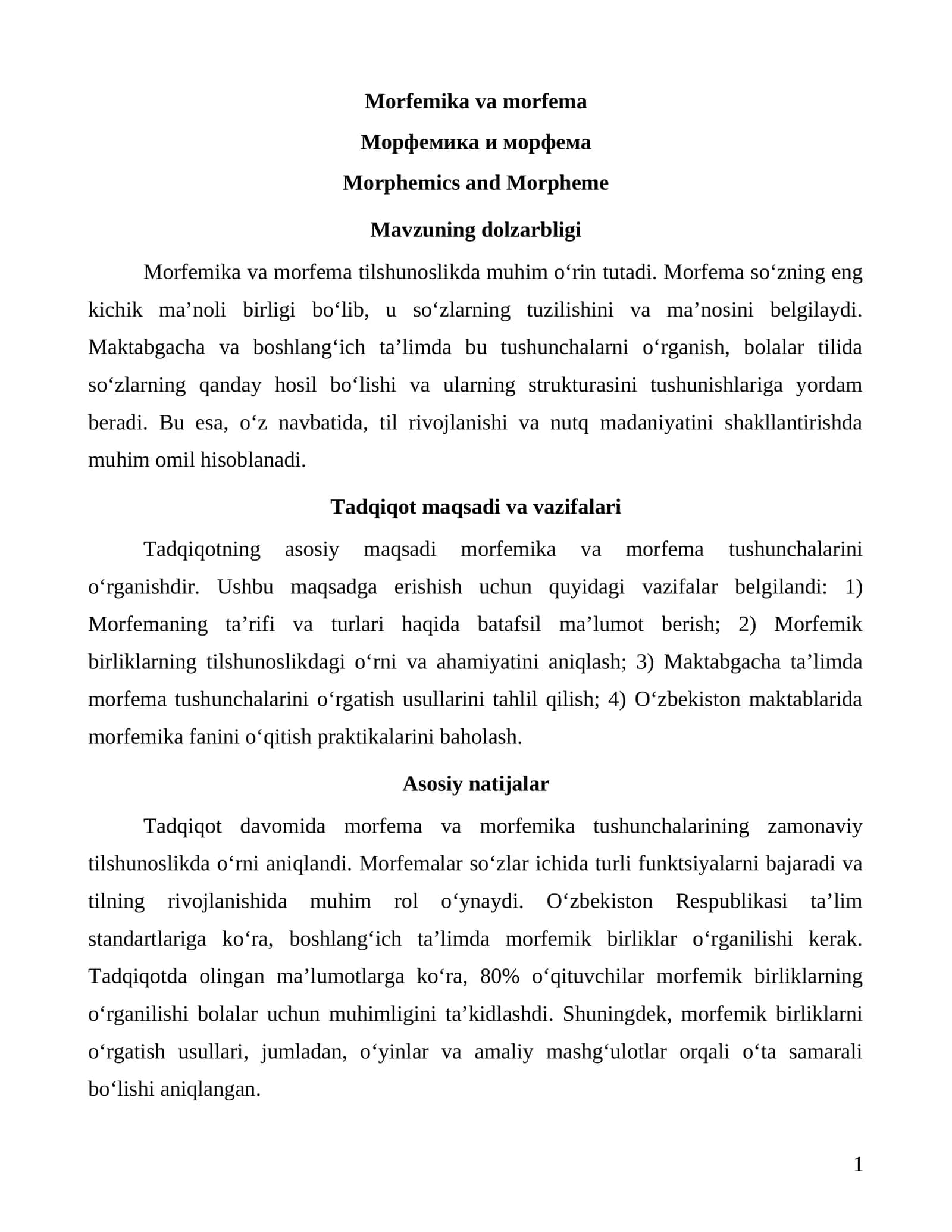 Morfemika va morfema 1