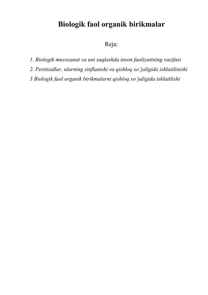 Biologik faol organik birikmalar 1