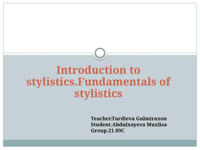Introduction to stylistics. Fundamentals of stylistics 1