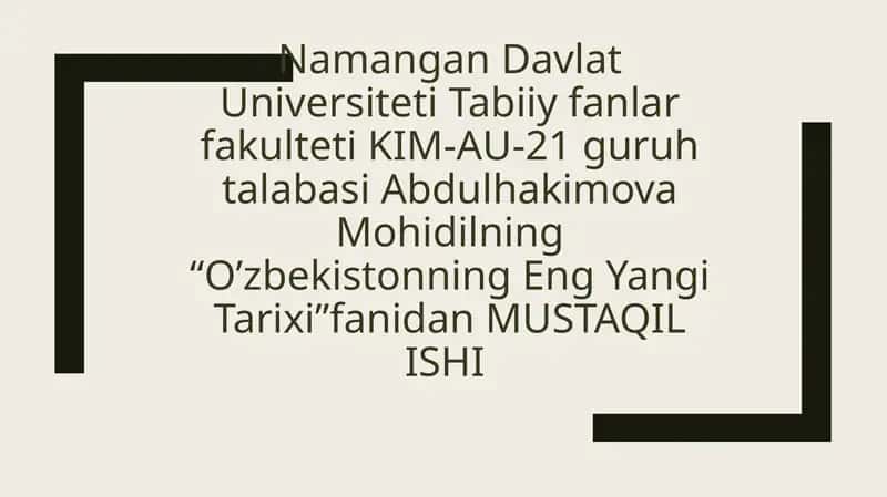O’zbekistonning Eng Yangi Tarixi 1
