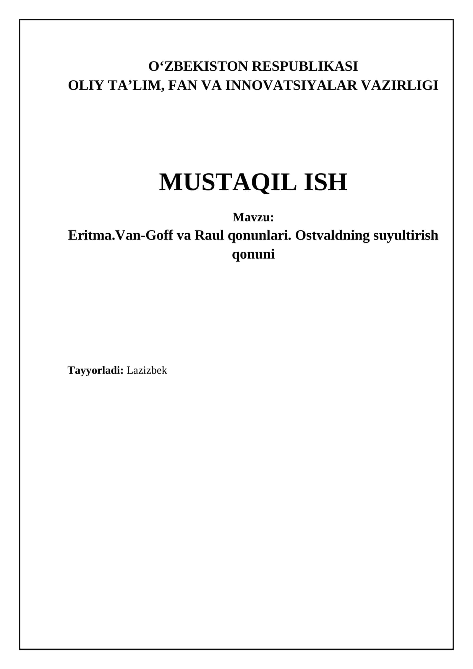 Eritmalar va ularning xossalari 1
