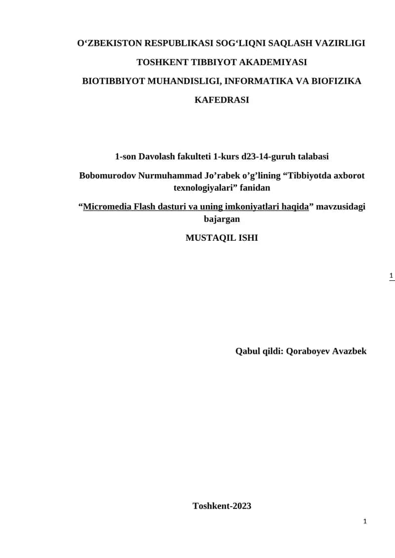 Micromedia Flash dasturi va uning imkoniyatlari 1