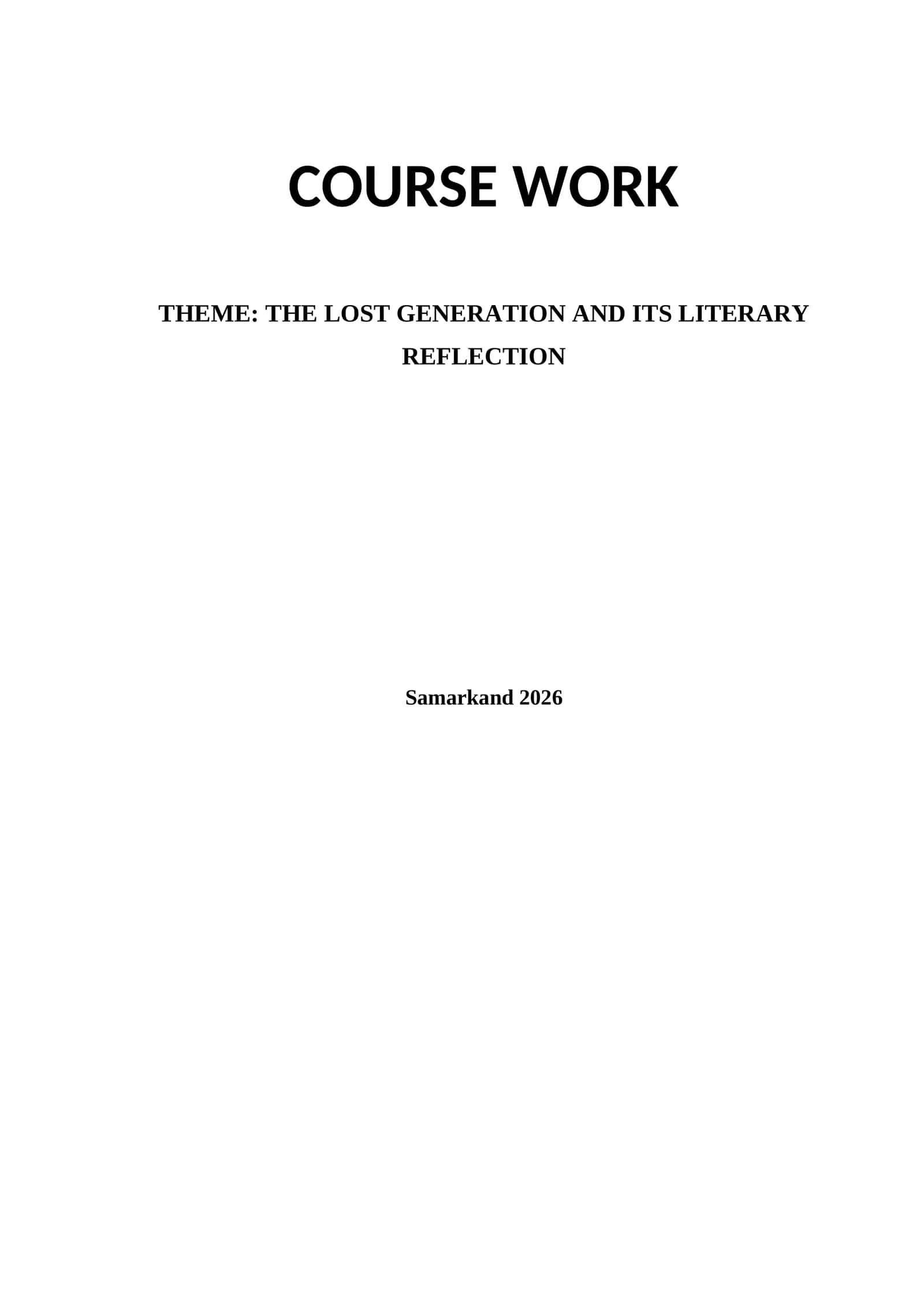 THE LOST GENERATION AND ITS LITERARY REFLECTION 1