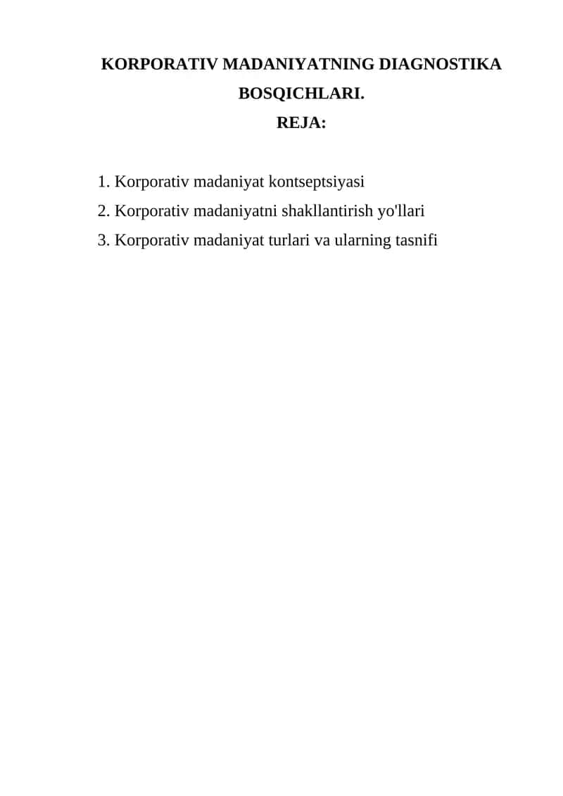 CORPORATE CULTURE DIAGNOSTICS METHODS 1