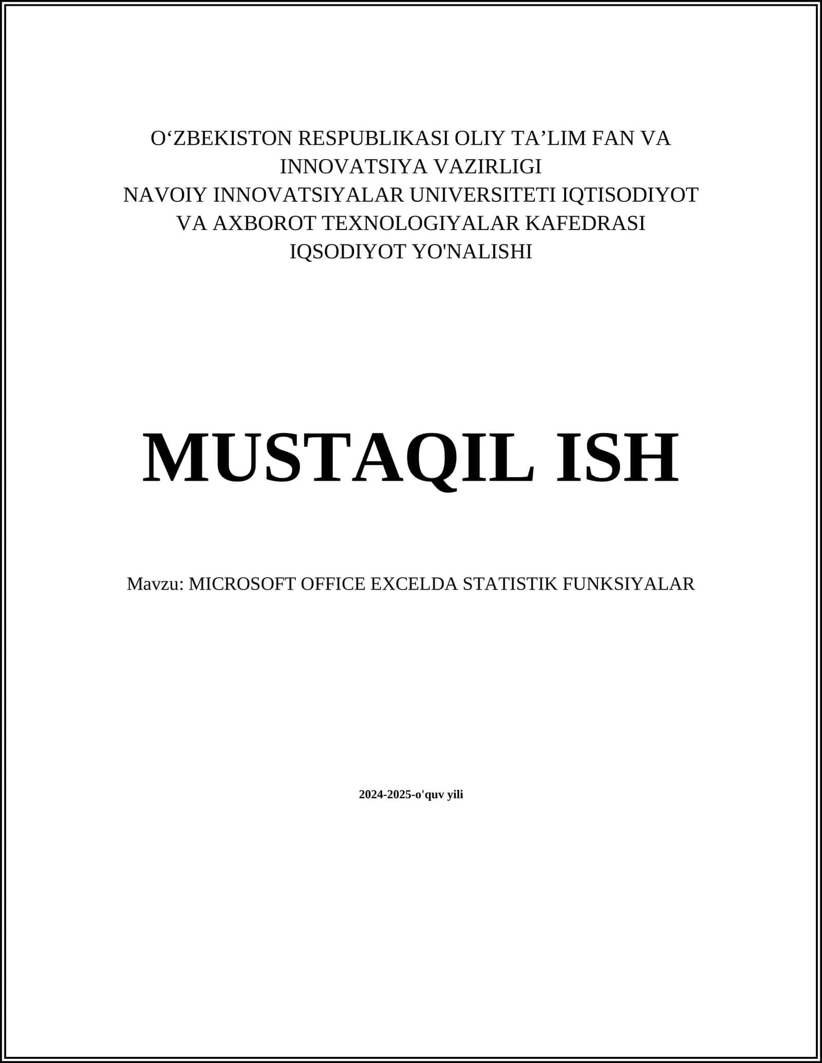 MICROSOFT OFFICE EXCELDA STATISTIK FUNKSIYALAR 1