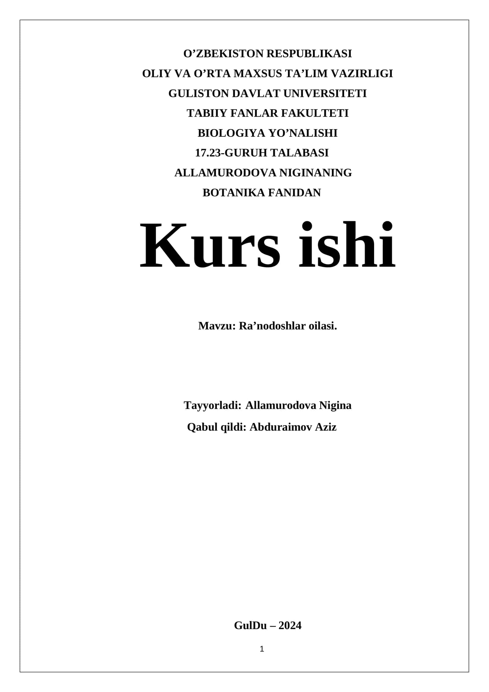 Ra’nodoshlar oilasi Kurs ishi 1