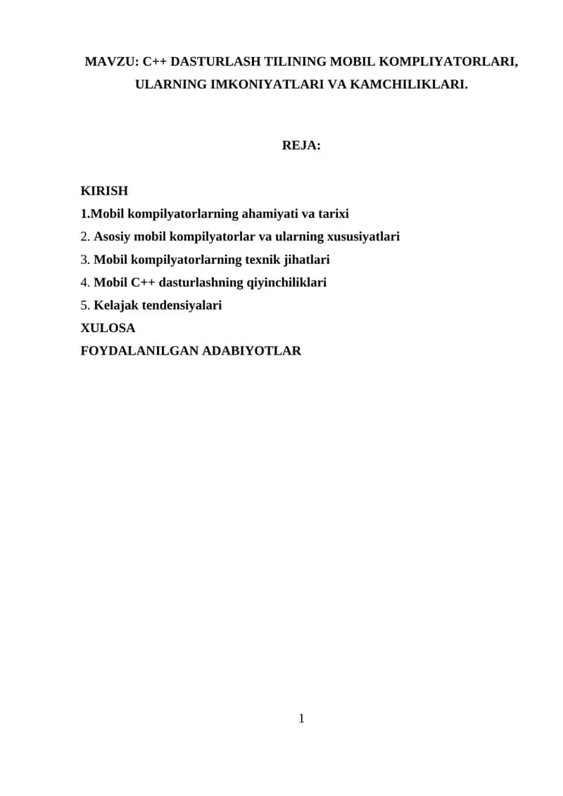 C++ DASTURLASH TILI 1