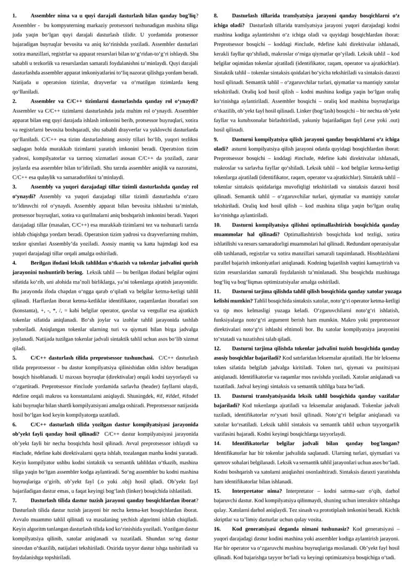 Assembler va C/C++ tizimlarni dasturlashda roli 1