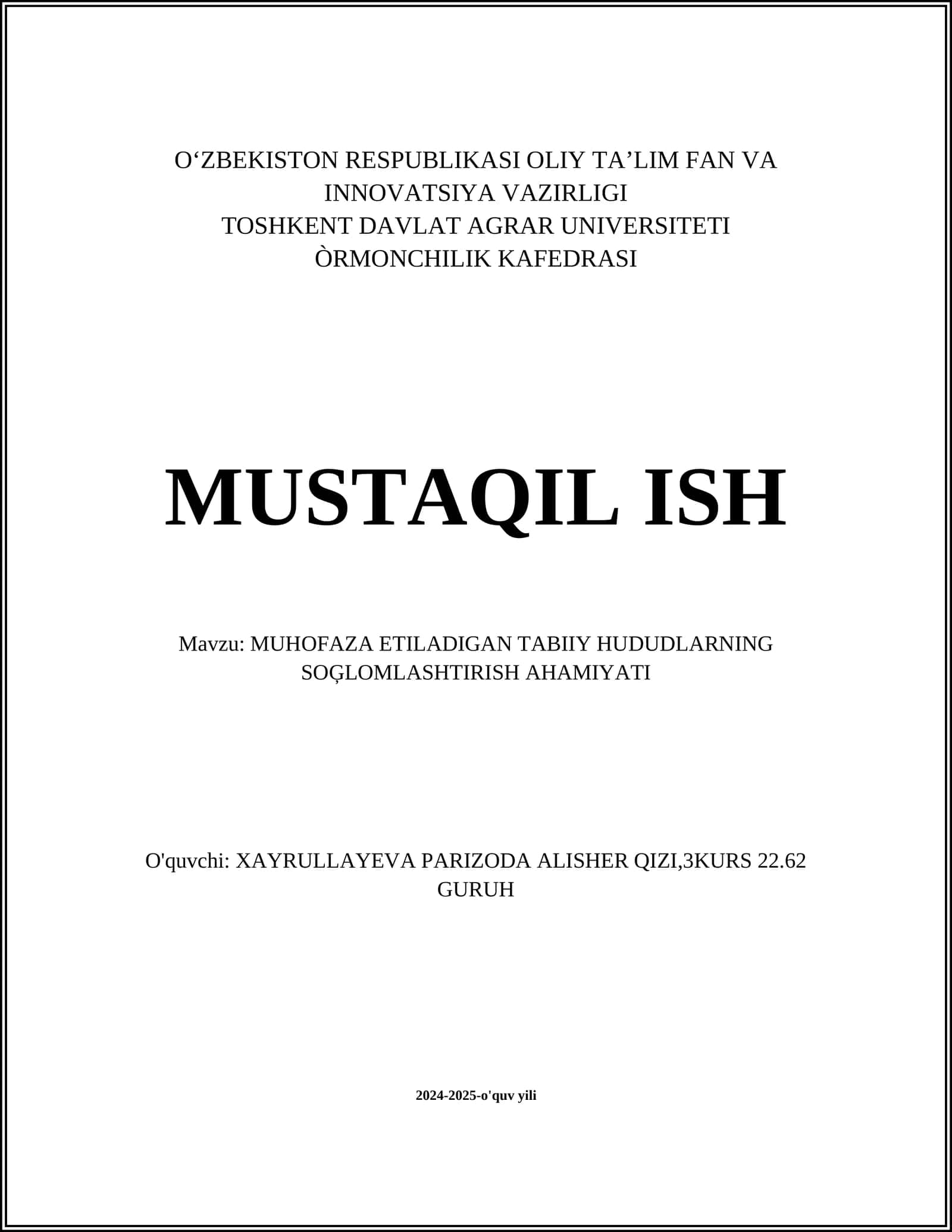 MUHOFAZA ETILADIGAN TABIIY HUDUDLARNING SOĢLOMLASHTIRISH AHAMIYATI 1