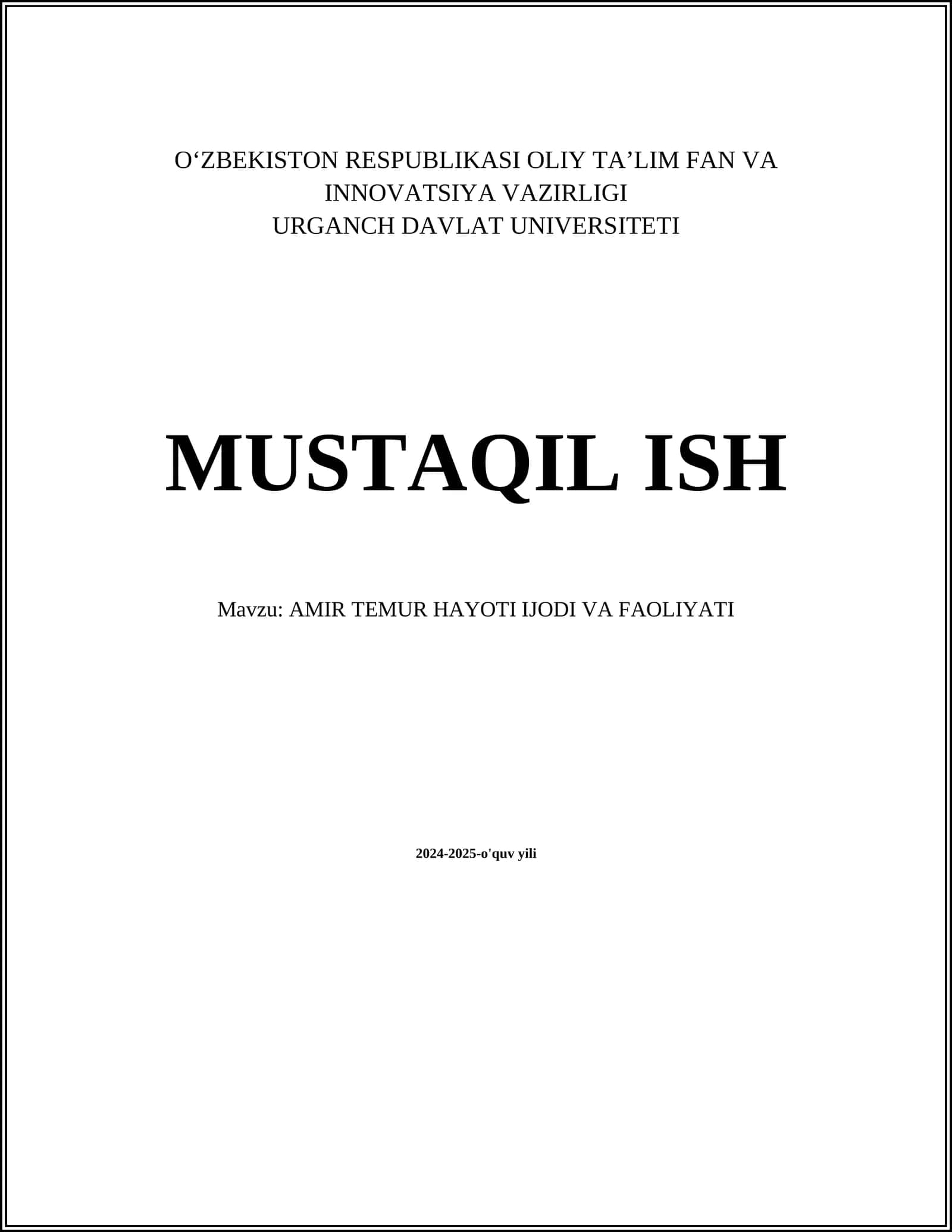AMIR TEMUR HAYOTI IJODI VA FAOLIYATI 1