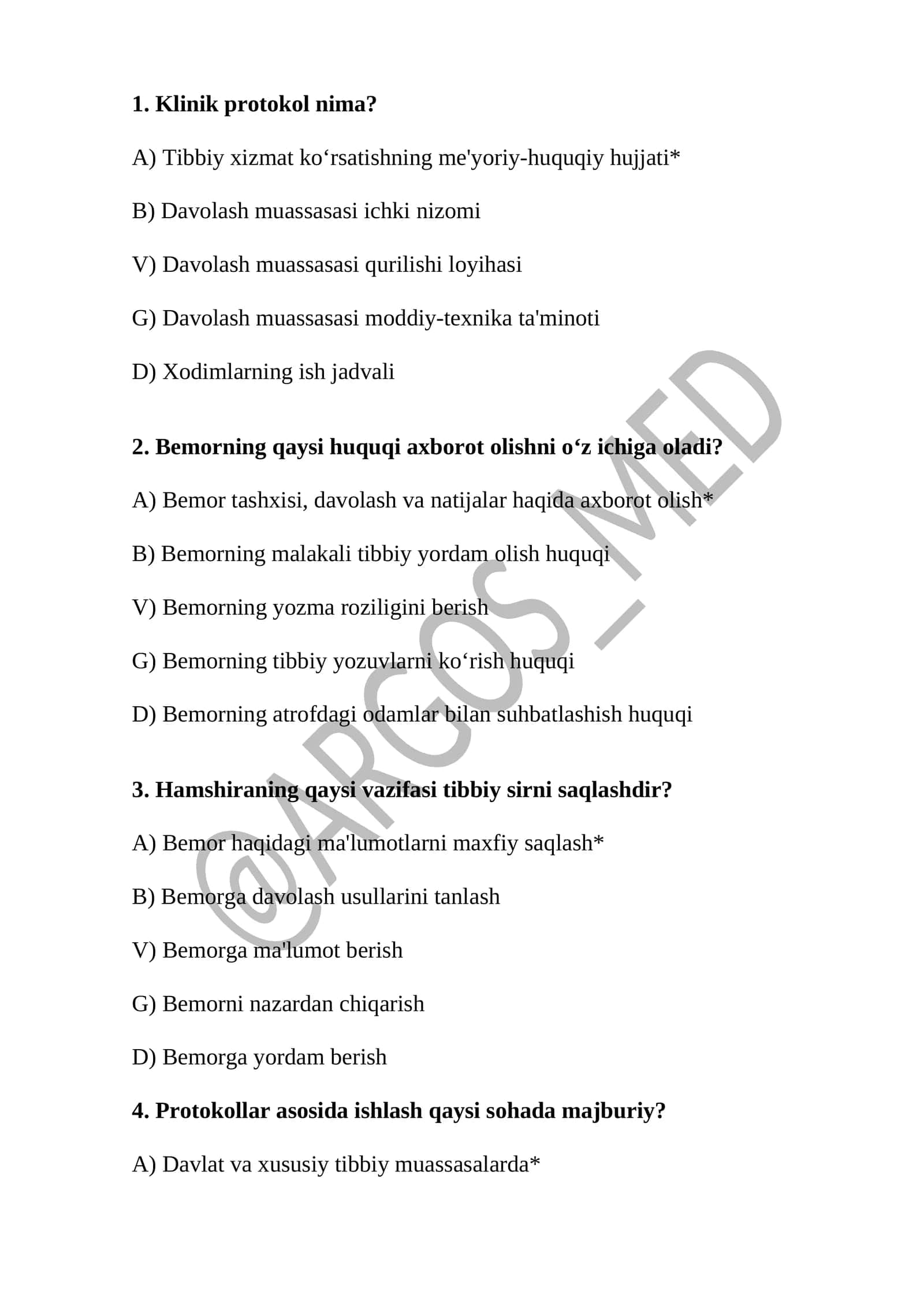 Oila salomatligi test argos savol javoblari 1