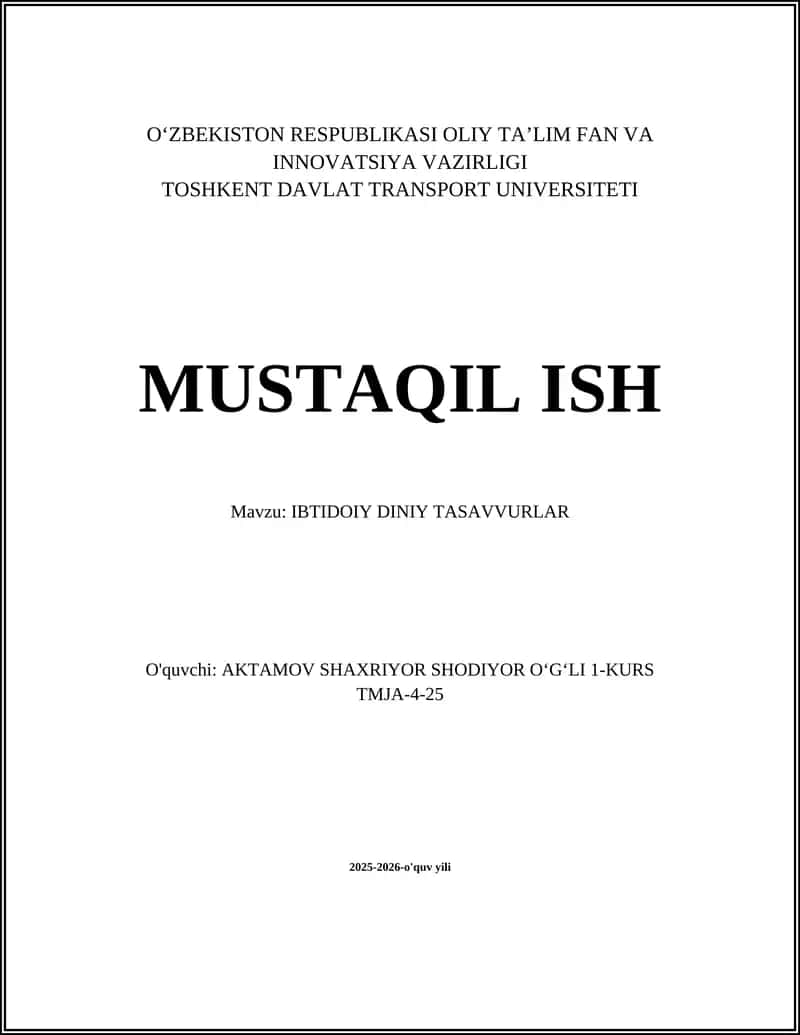 IBTIDOIY DINIY TASAVVURLAR 1