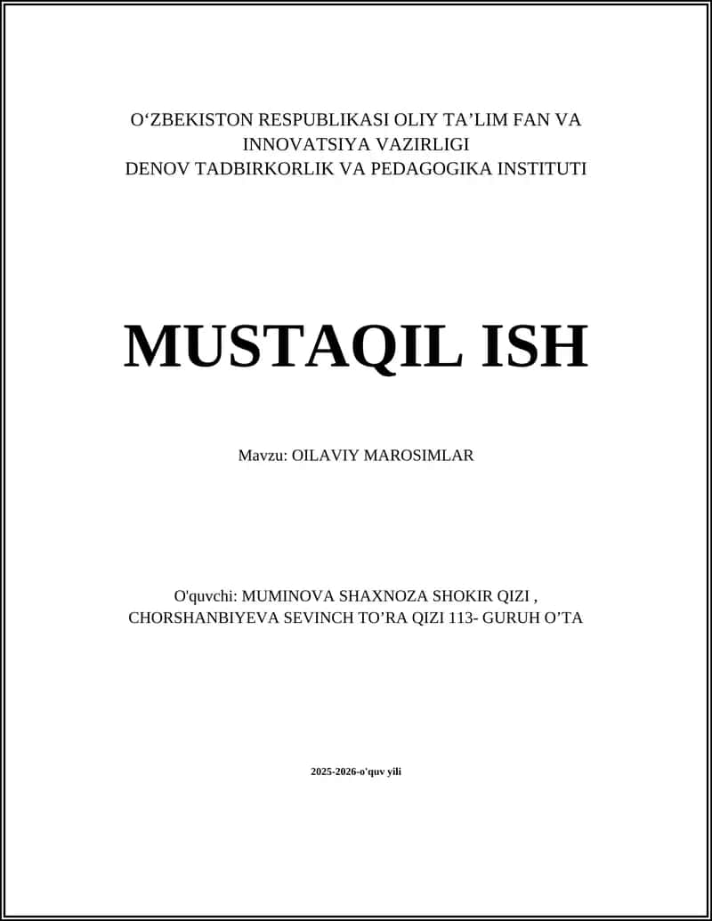 OILAVIY MAROSIMLAR 1