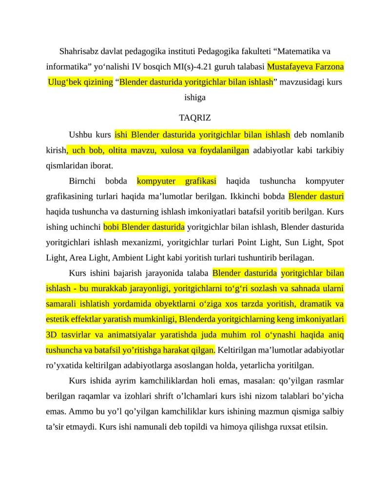 Blender dasturida yoritgichlar bilan ishlash 1