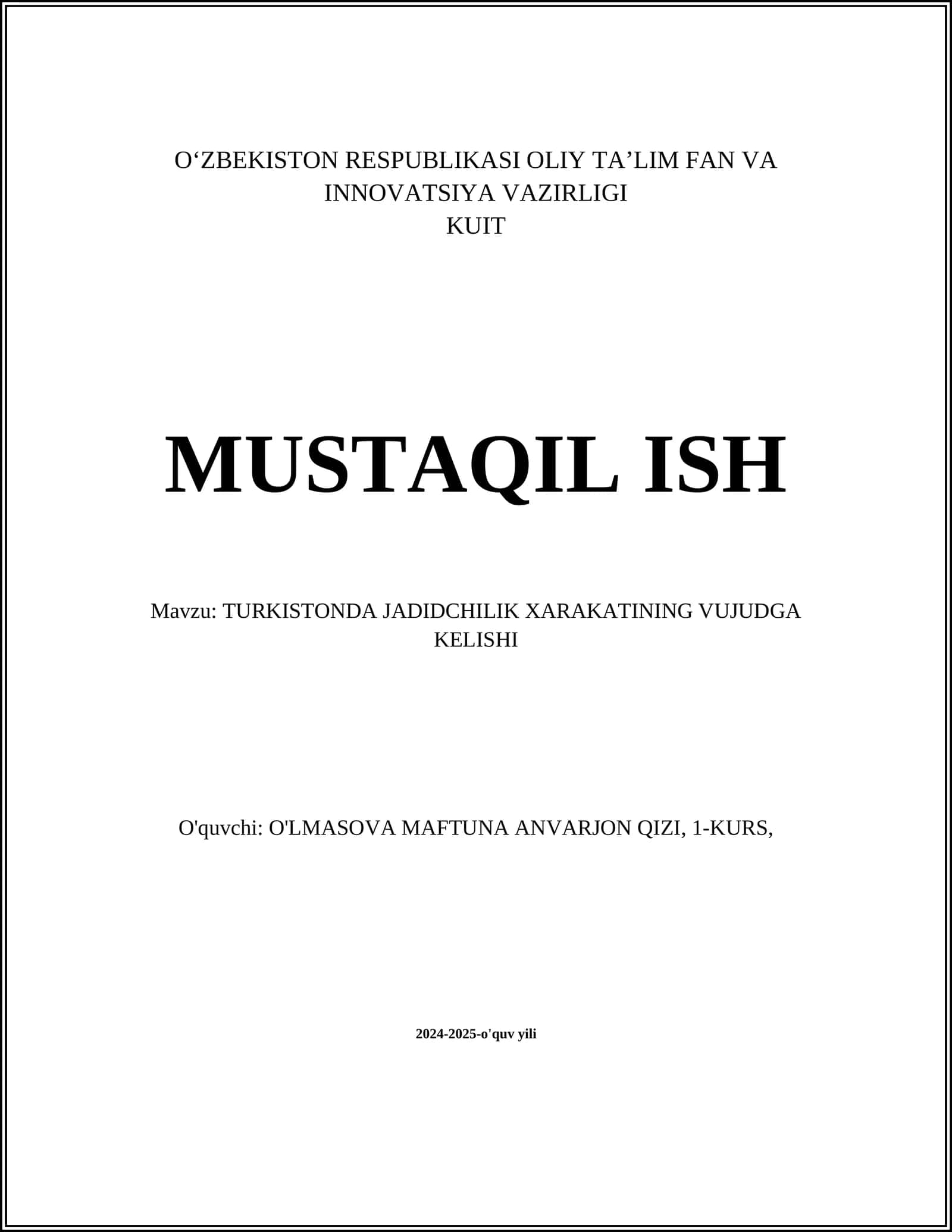 TURKISTONDA JADIDCHILIK XARAKATINING VUJUDGA KELISHI 1