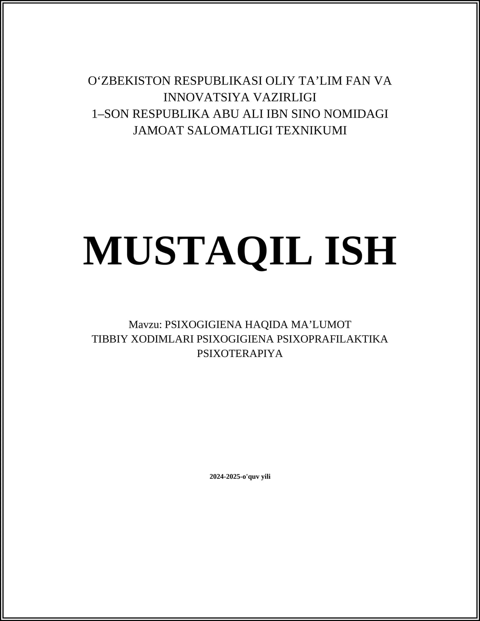 PSIXOGIGIENA HAQIDA MA’LUMOT 1