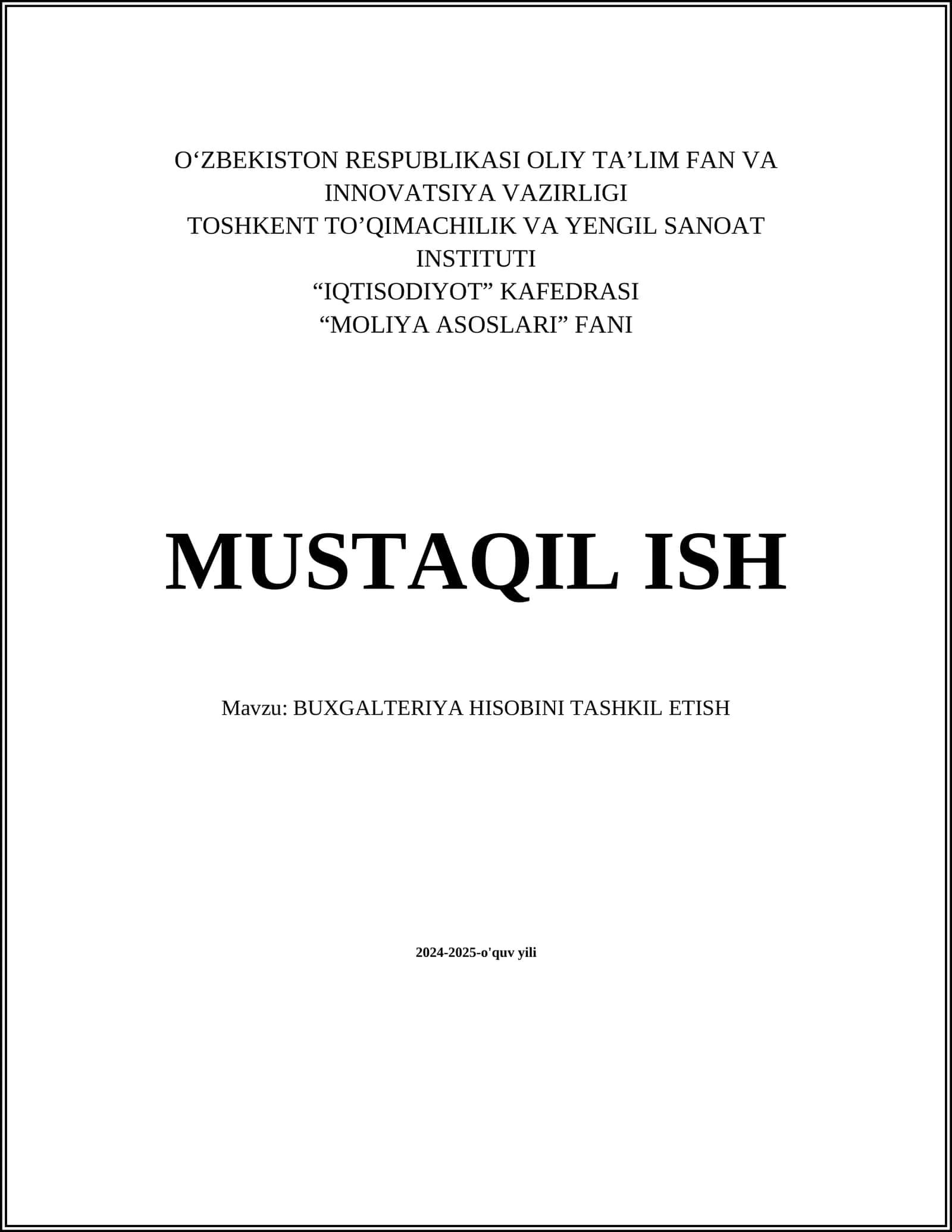 BUXGALTERIYA HISOBINI TASHKIL ETISH 1