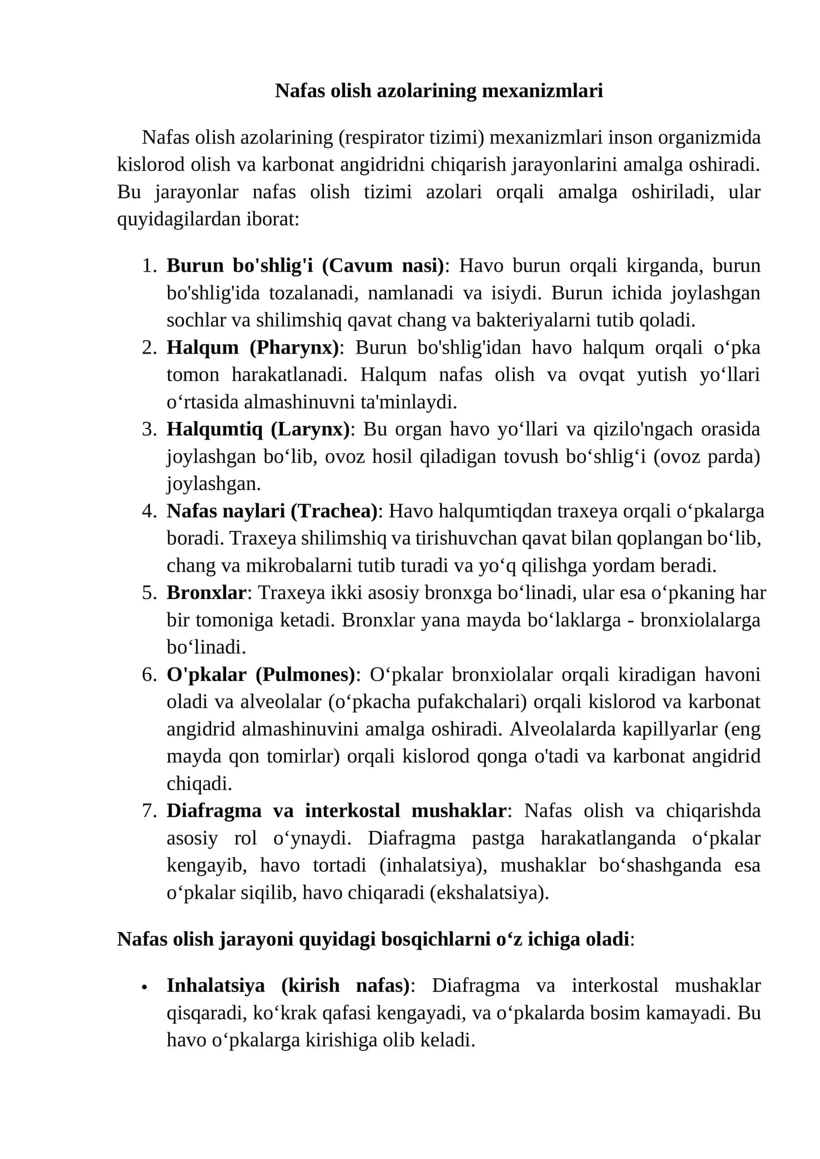 Nafas olish azolarining mexanizmlari 1