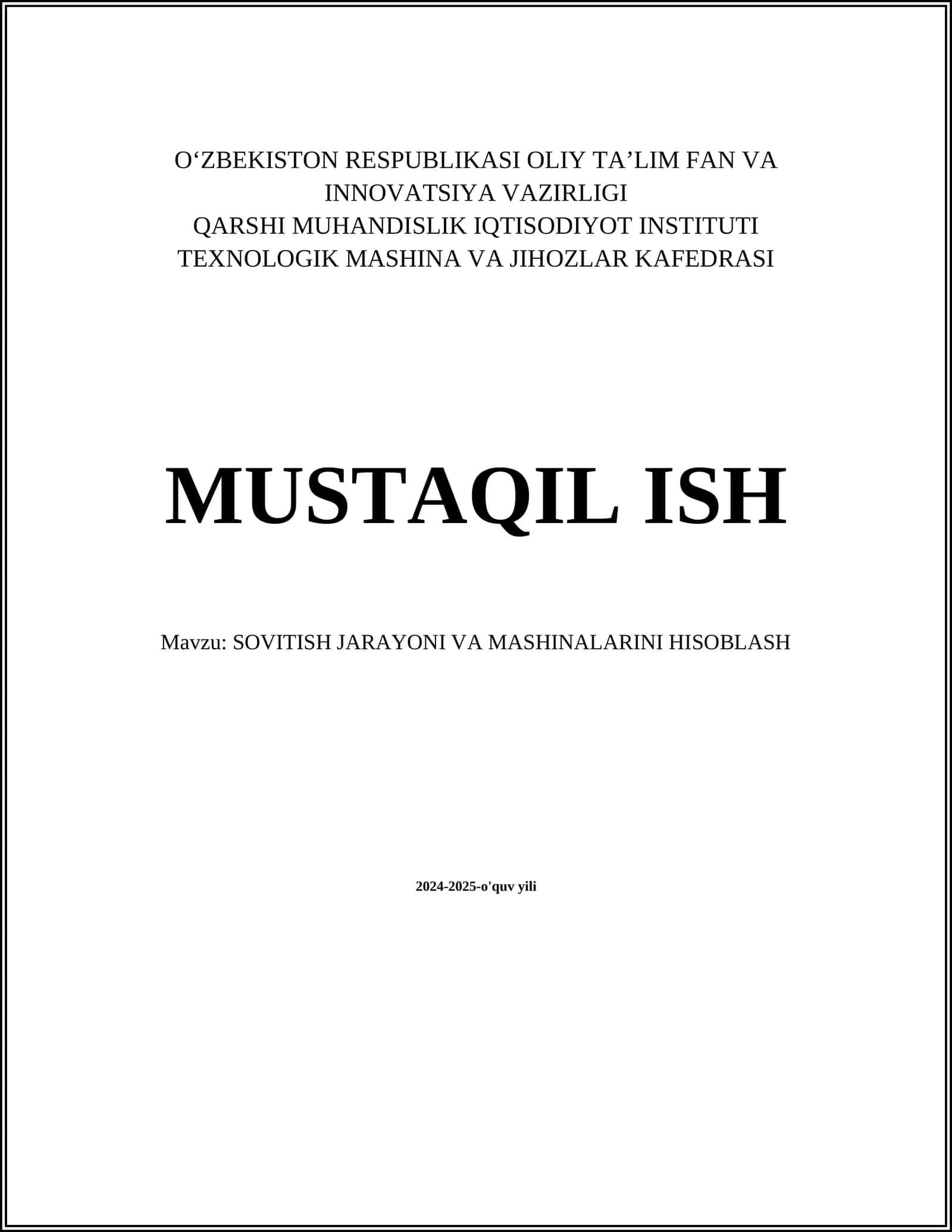 SOVITISH JARAYONI VA MASHINALARINI HISOBLASH 1