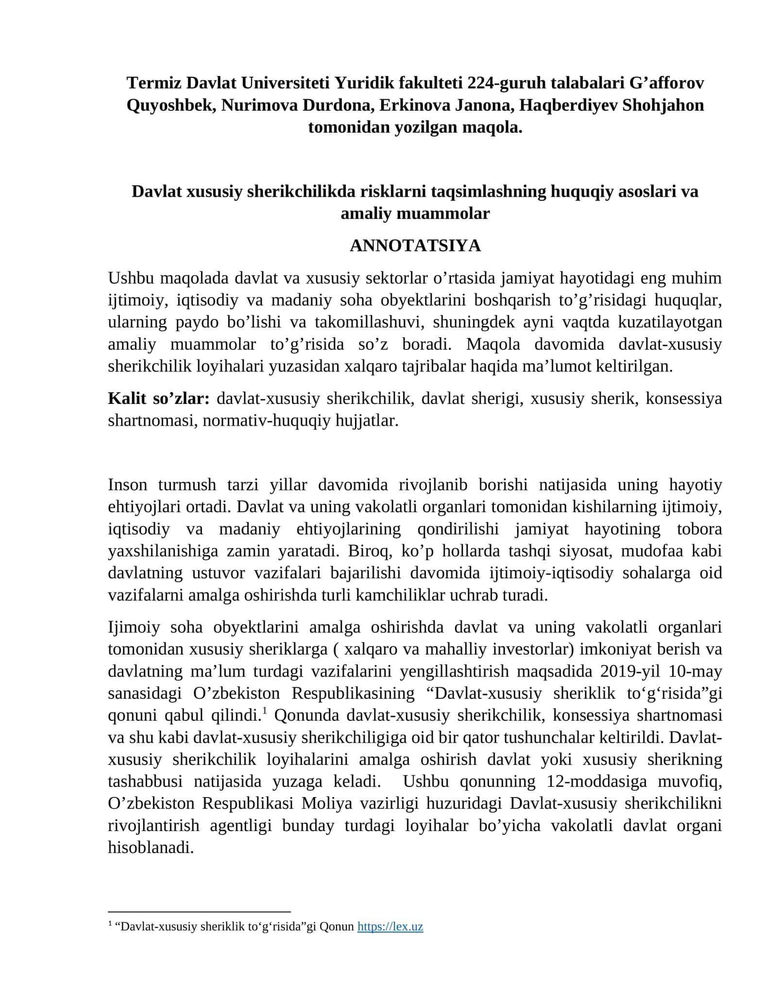 Risks in State and Private Partnership 1