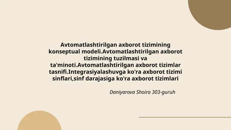 Avtomatlashtirilgan axborot tizimlari 1